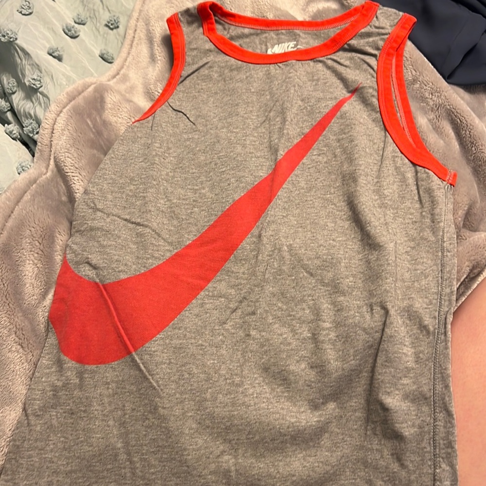 Gray and red Nike tank top